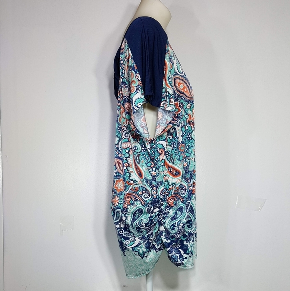 Orange and Blue Relaxed Dolman Sleeve Blouse - Picture 6 of 6